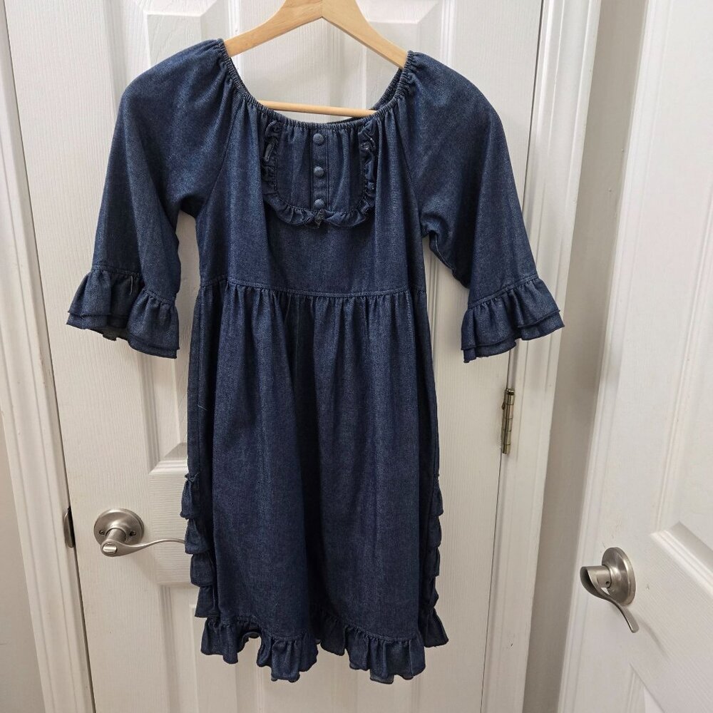 Sage‎ & Lilly Blue Denim Ruffle Dress Girls Size 12 100% Cotton Western Boho